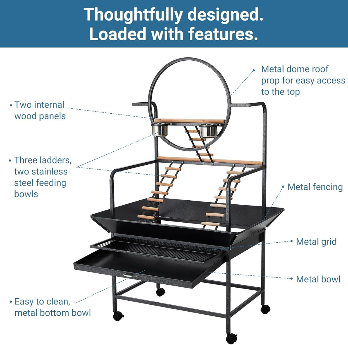 Bird Playstand, 66'' H Inch Birdcage Stand Activity Play Center with Perches and Ladders, Removable