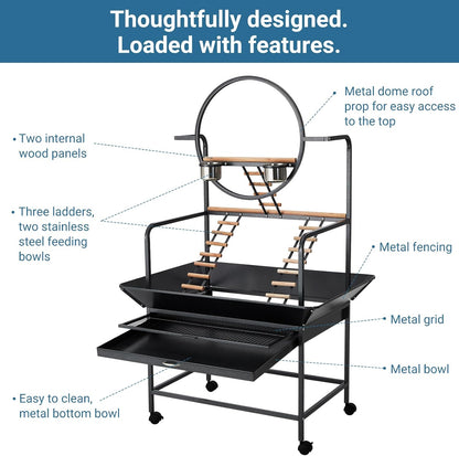 Bird Playstand, 66'' H Inch Birdcage Stand Activity Play Center with Perches and Ladders, Removable