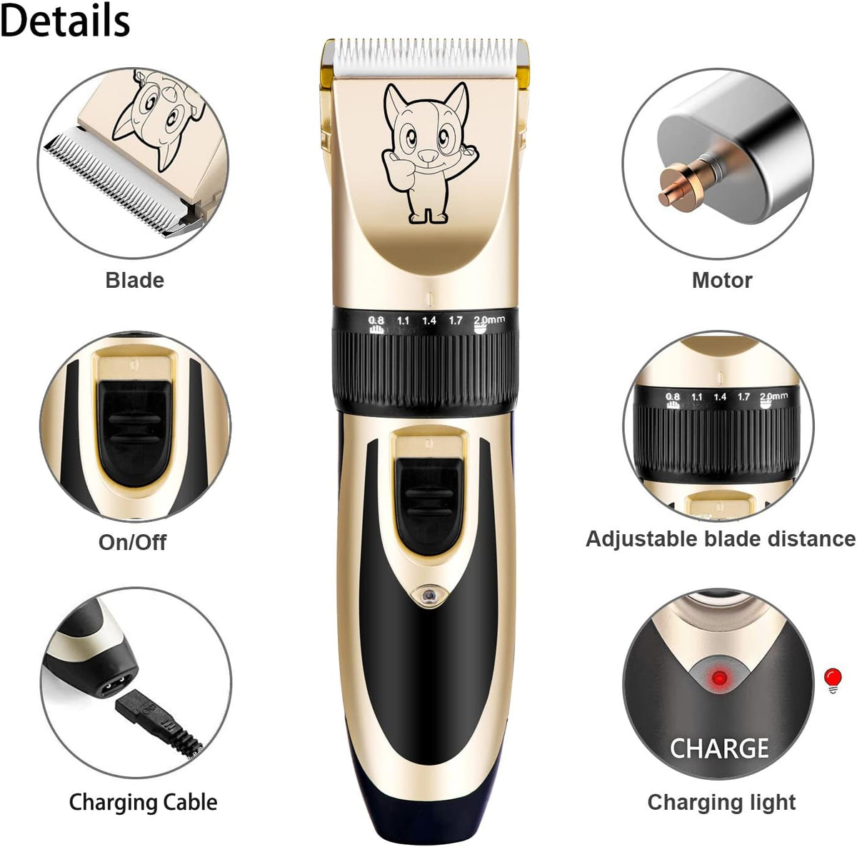 Dog Grooming Kit Clippers, Low Noise, Electric Quiet, Rechargeable, Cordless, Pet Hair Thick Coats