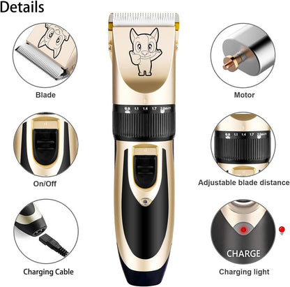 Dog Grooming Kit Clippers, Low Noise, Electric Quiet, Rechargeable, Cordless, Pet Hair Thick Coats