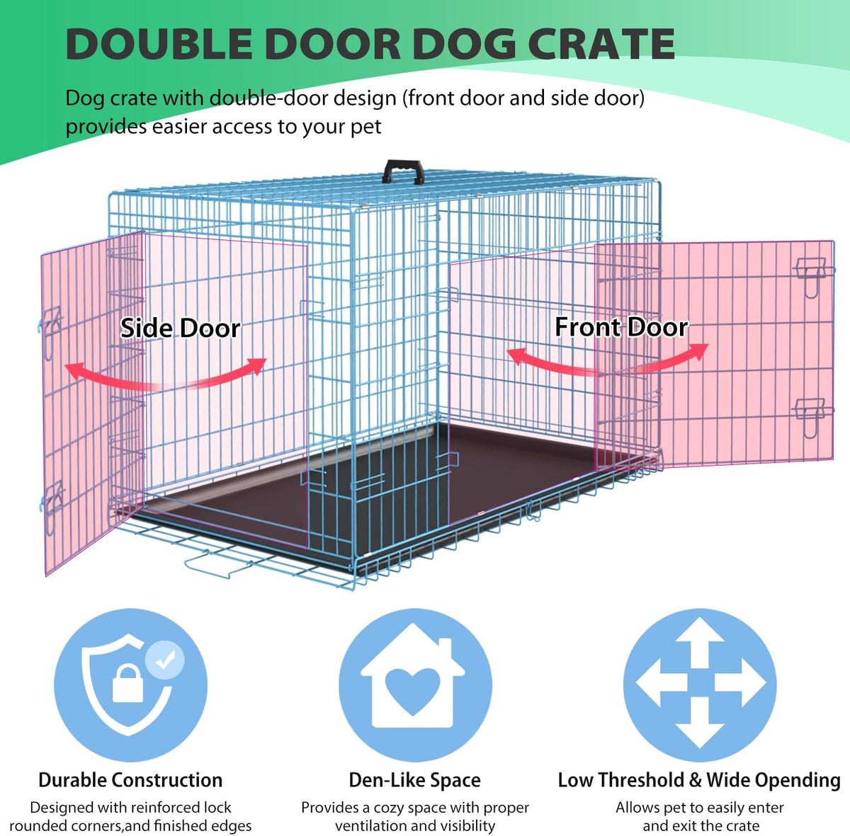 BestPet | Dog Crate | 24" | Blue | Foldable Metal Kennel with Double Doors, Secure Slide-Bolt