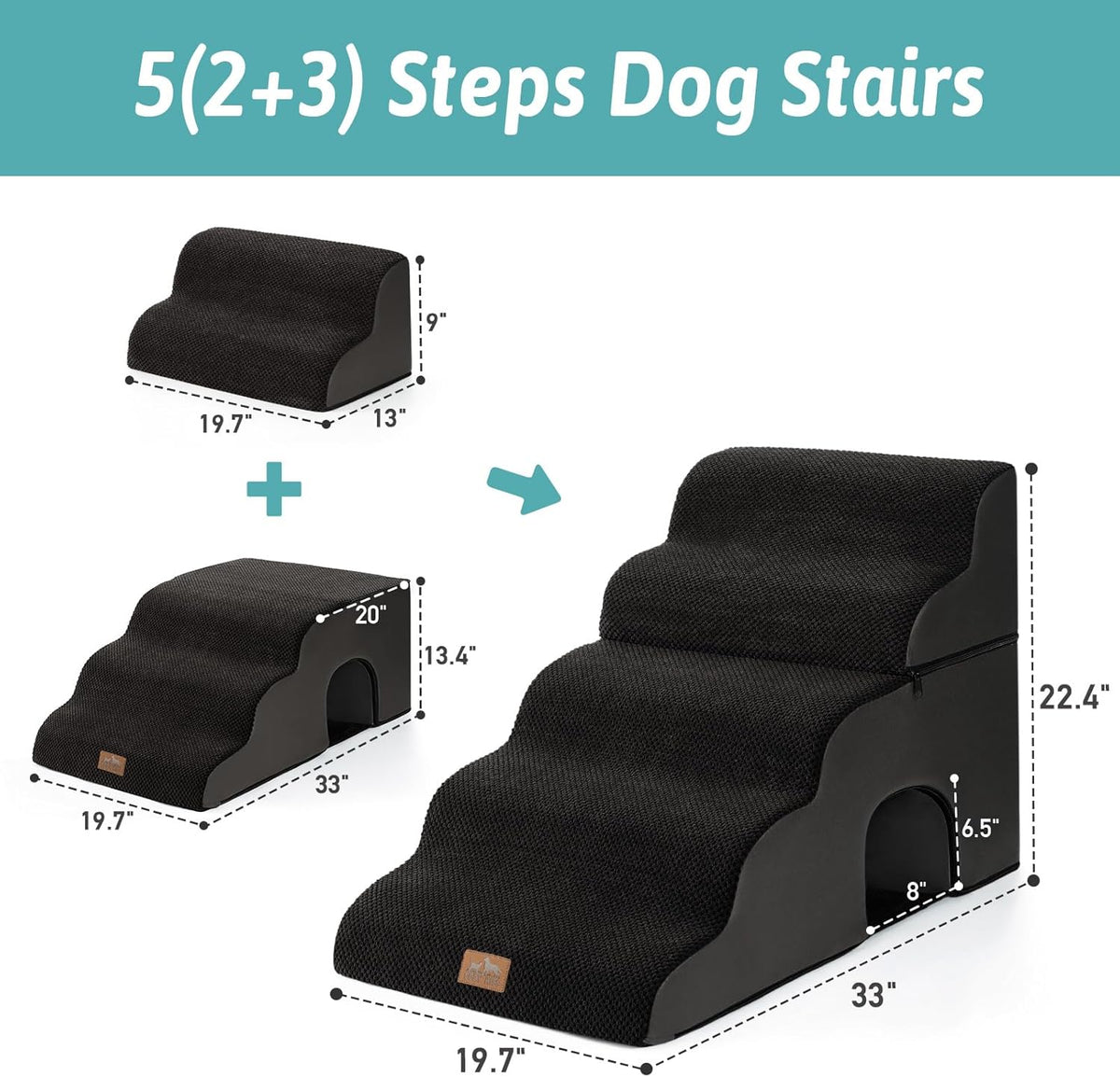 Extra Wide Dog Stairs with Tunnel, Detachable Large Pet Step for Small Medium Dog, Puppy or Cat