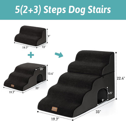 Extra Wide Dog Stairs with Tunnel, Detachable Large Pet Step for Small Medium Dog, Puppy or Cat