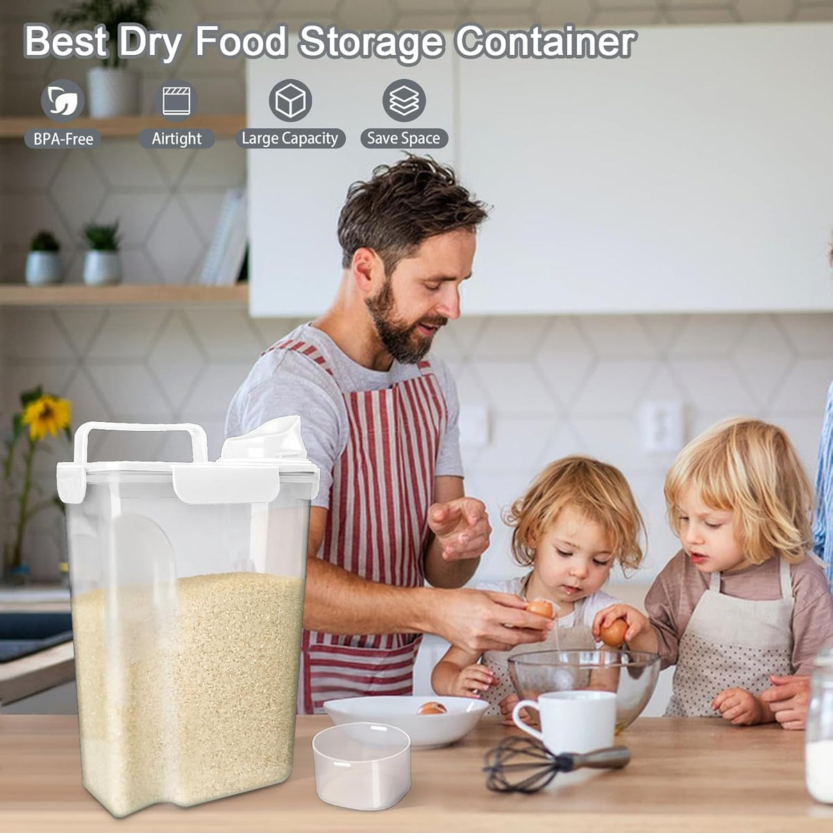Rice Container, Airtight Rice Storage Container 10lb, Cereal Containers Storage, BPA Free Food