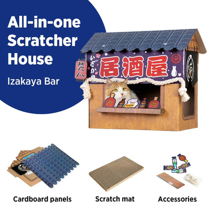Cat Beds for Indoor Cats, Cardboard Cat House with Scratchers, Izakaya Bar, Large Sturdy Cat