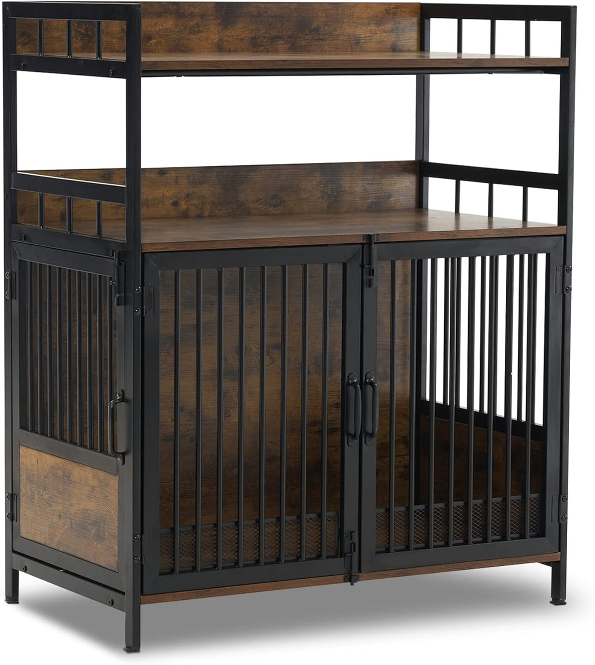 MCombo Furniture Style Dog Crate with Storage Shelves, Heavy Duty Wooden Dog Cage End Table, Triple