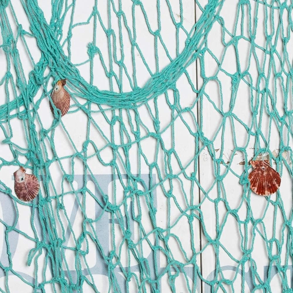 Nature Fish Net Wall Decoration with Shells, Ocean Themed Wall Hangings Fishing Net Party Decor for