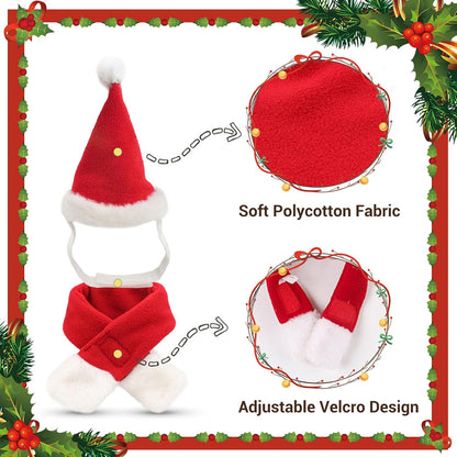 Enjoying Cat Christmas Costume, Santa Hat with Red Scarf for Cats Small Dogs, Rabbit Xmas Outfit
