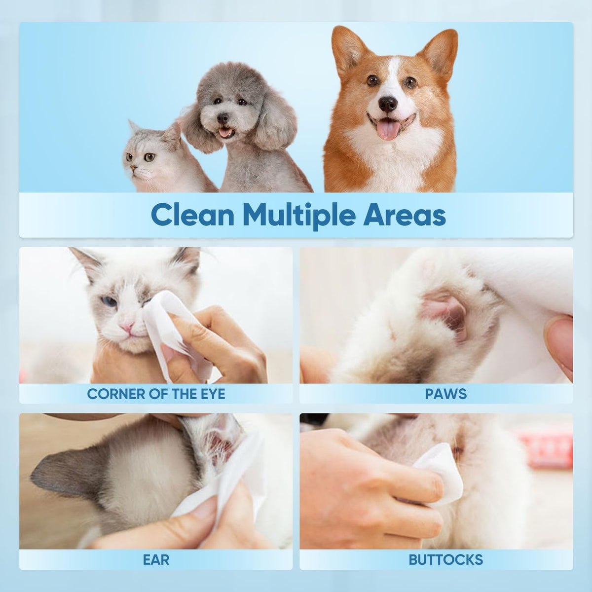Natural Pet Grooming Wipes, 100 Fresh Counts, Extra Moist & Thick for Dogs & Cats, Puppies &