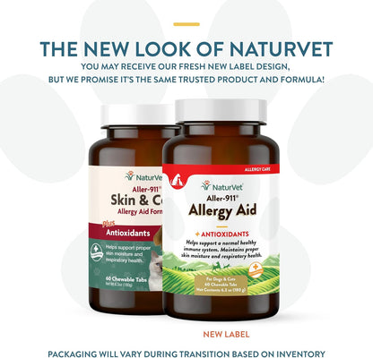 NaturVet Aller-911 Advanced Allergy Aid for Dogs, Cats – Antioxidant-Rich Pet Supplement with