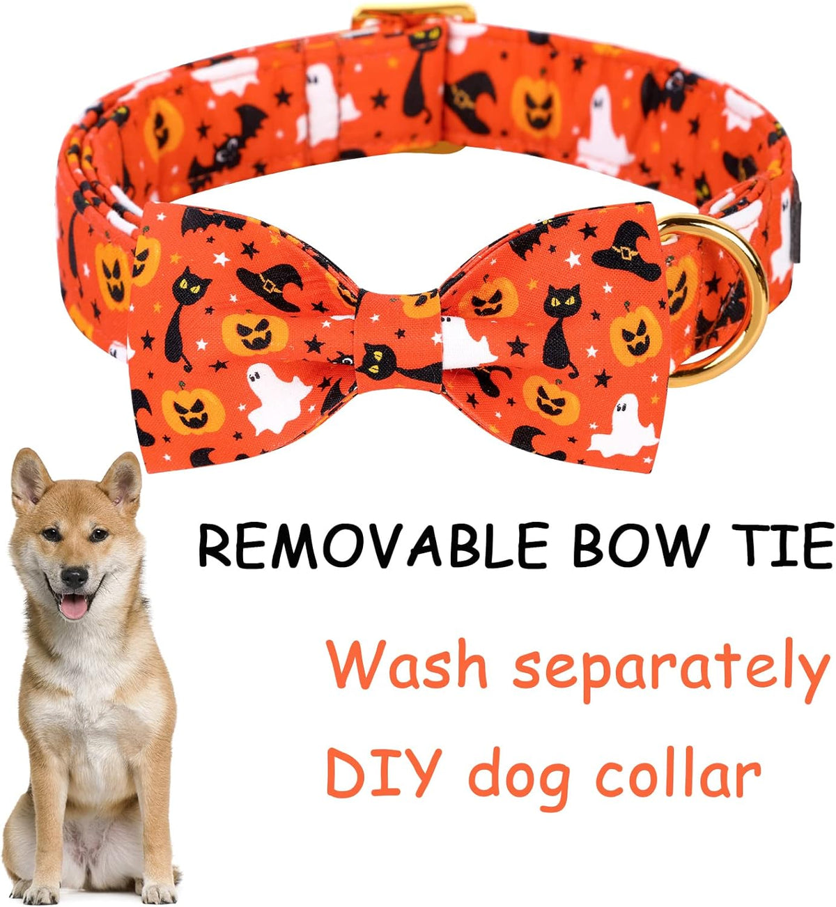 Unique style paws Halloween Dog Collar with Bow Tie Cotton Adjustable Puppy Collar for Small Medium