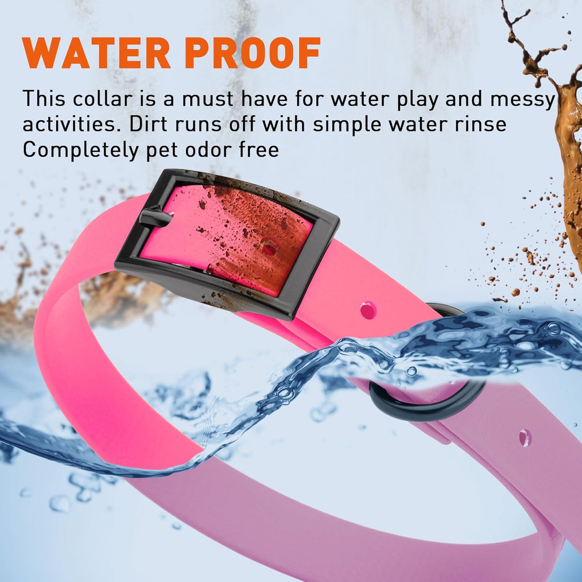 Dogline Biothane Waterproof Dog Collar Strong Coated Nylon Webbing with Black Hardware Odor- Proof