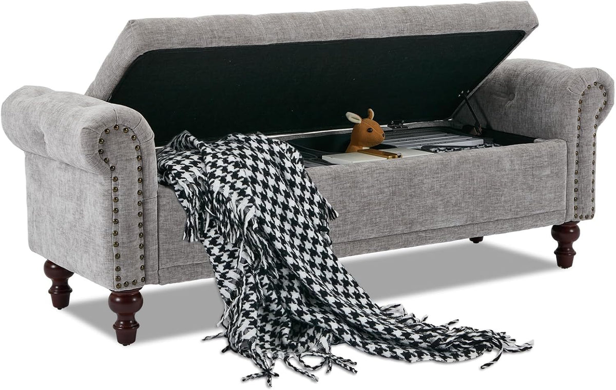 58.1'' Storage Bench Upholstered Chenille End of Bedroom Bed Bench Ottoman with Tufted Cushioned