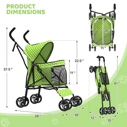 Magshion Compact Pet Stroller for Small-Medium Dogs/Cats up to 22lbs, 4-Wheel Lightweight Umbrella