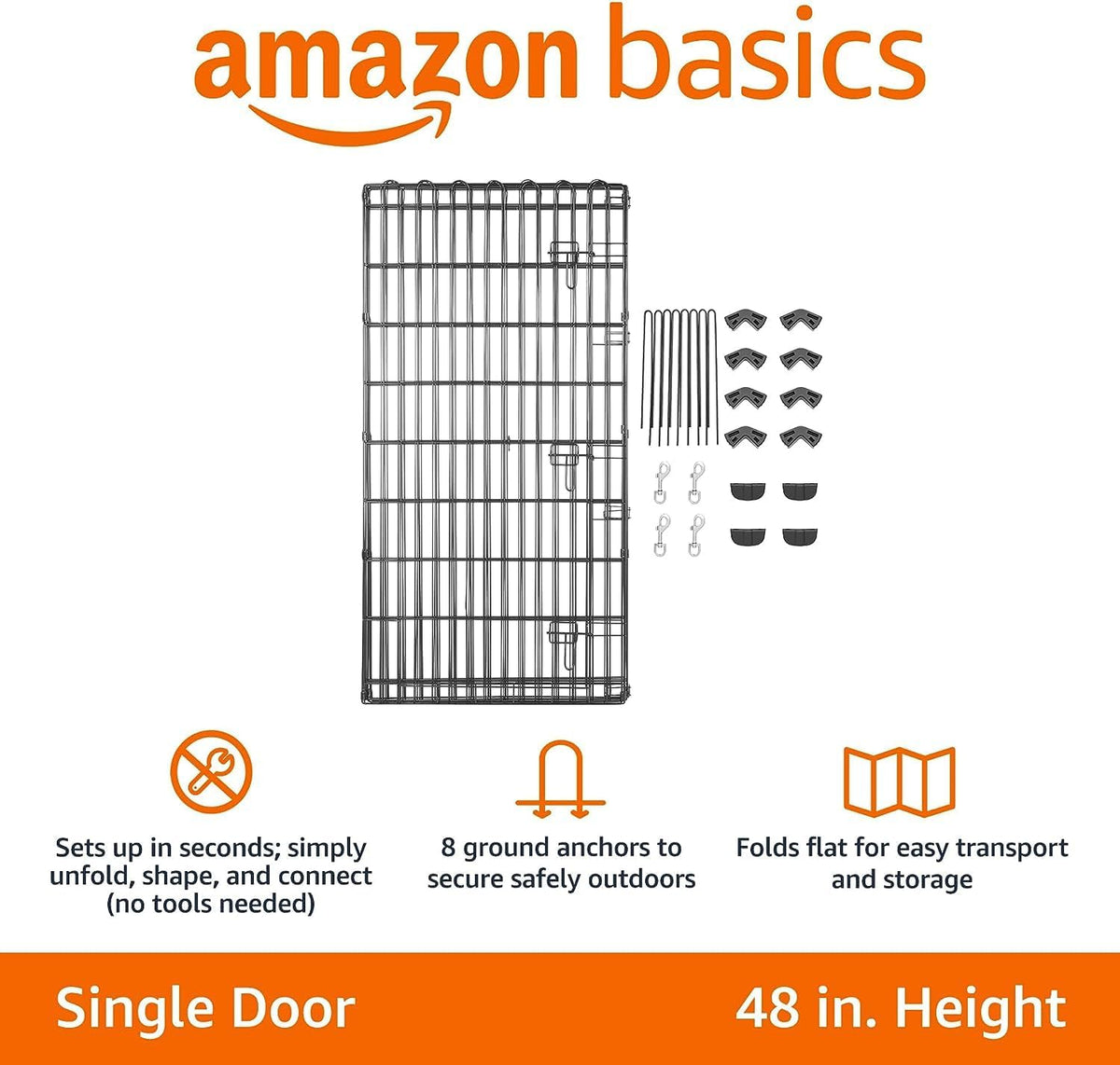 Amazon Basics Foldable Octagonal Metal Exercise Dog Playpen - Indoor/Outdoor, Single Door, Extra
