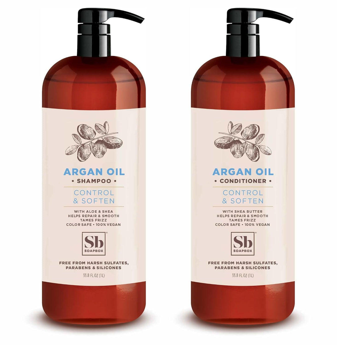 Soapbox Argan Shampoo & Conditioner Set, Volumizing, Vegan, Color Safe, Harsh Sulfate & Silicone