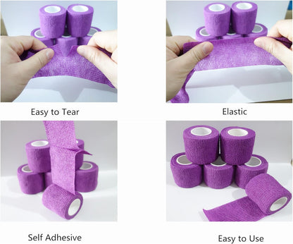 6 Pack 2" x 5 Yards Self Adhesive Bandage Wrap Breathable Cohesive Vet Wrap for Pets, Elastic