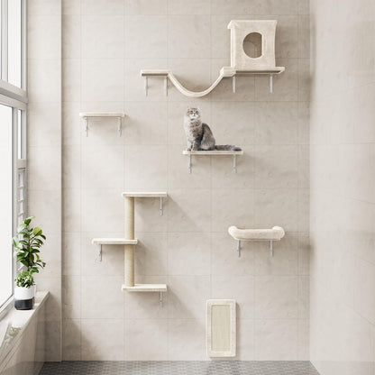 NUNU LAB Cat Wall Shelves, 6 Pcs Luxury Wall-Mounted Cat Climber Set, Indoor Cat Furniture with 1