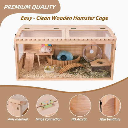 Wooden Hamster Cage, 32"x16"Guinea Pig Cage, Small Animal Cage for Dwarf Syrian Hamsters Degus Mice
