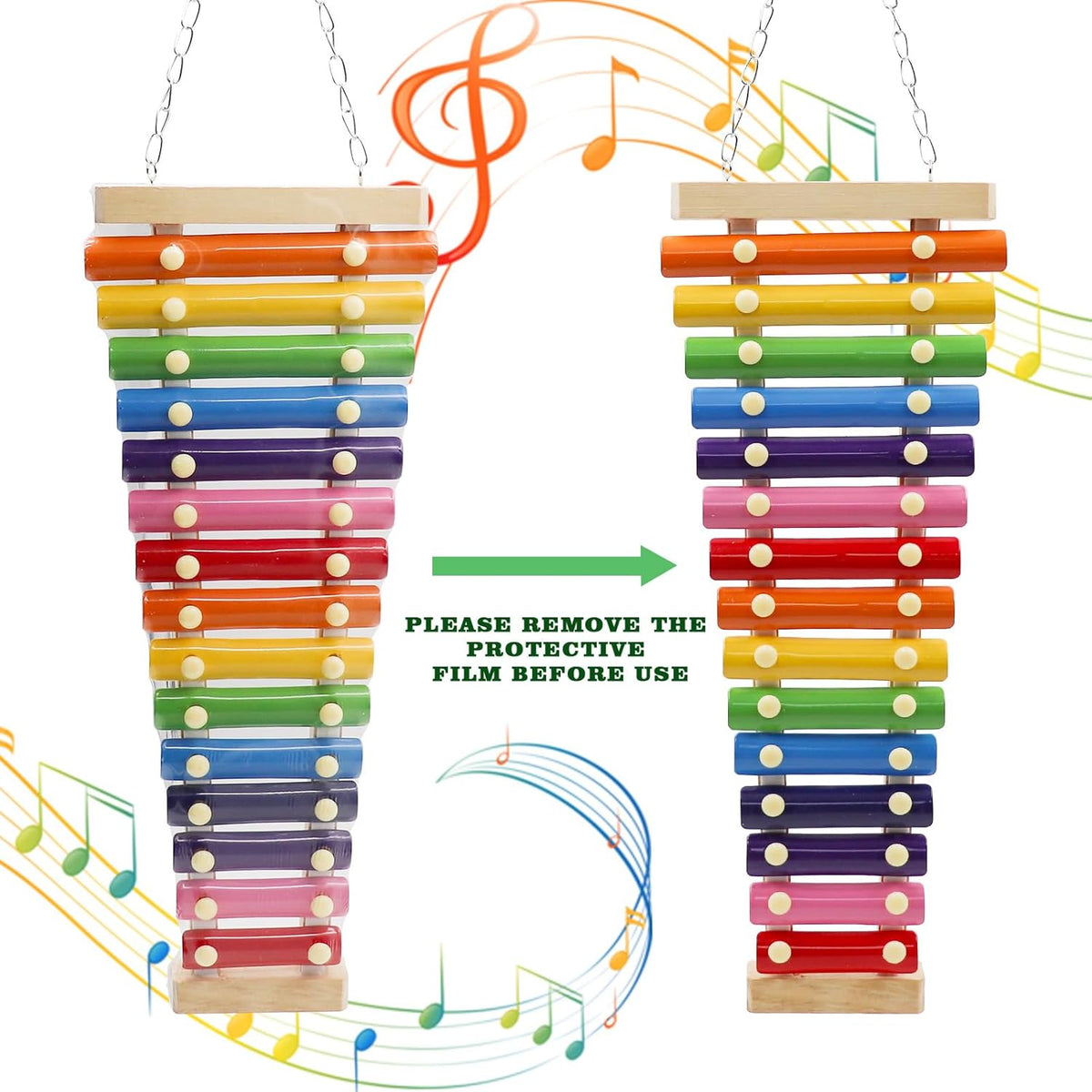 Dnoifne Large Colorful Chicken Xylophone Toy, Hanging Funny Xylophone Toy with 15 Metal Keys, Cage