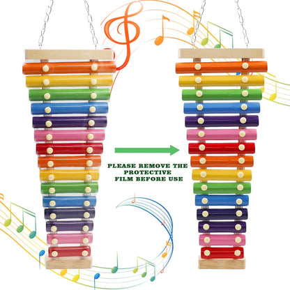 Dnoifne Large Colorful Chicken Xylophone Toy, Hanging Funny Xylophone Toy with 15 Metal Keys, Cage