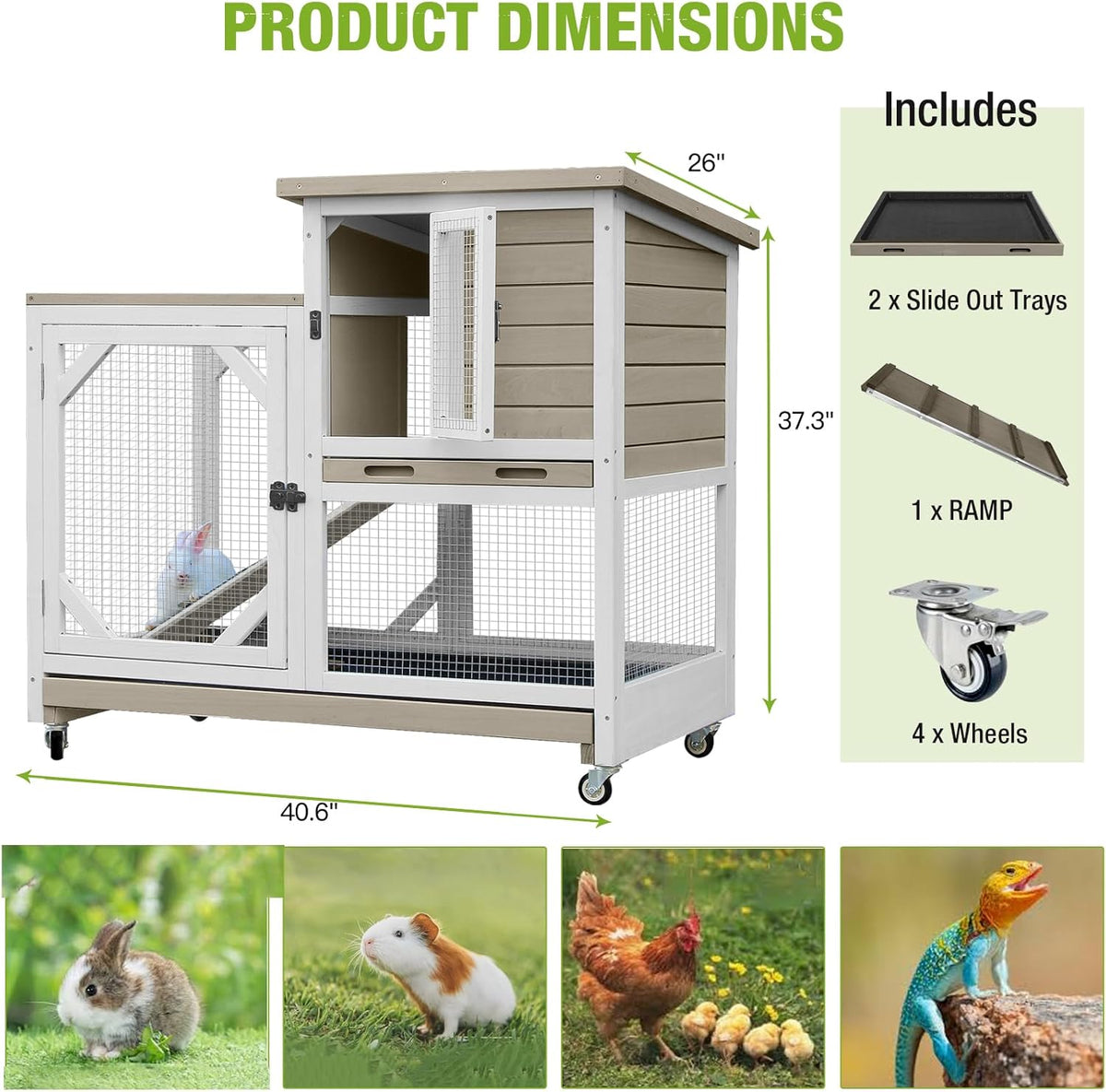 GUTINNEEN 2-Story Rabbit Hutch with Chew-Proof Ramp & Pull-Out Trays - Indoor/Outdoor 39.3" Wooden