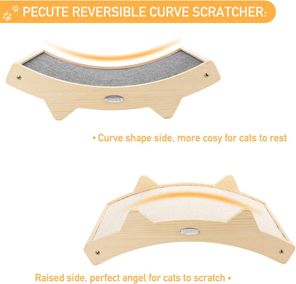 Double-Sided Cat Scratcher With Natural Sisal + Carpet Cloth, Durable Solid Wooden Structure