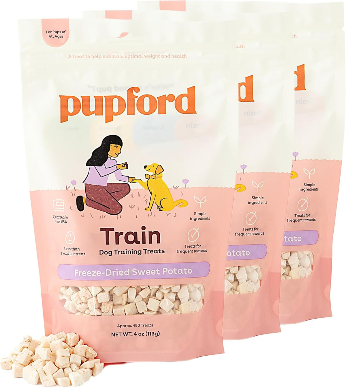 Pupford Freeze Dried Training Treats for Dogs & Puppies, 1400+ One Ingredient Bites (Sweet Potato