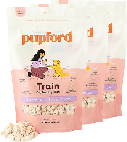 Pupford Freeze Dried Training Treats for Dogs & Puppies, 1400+ One Ingredient Bites (Sweet Potato