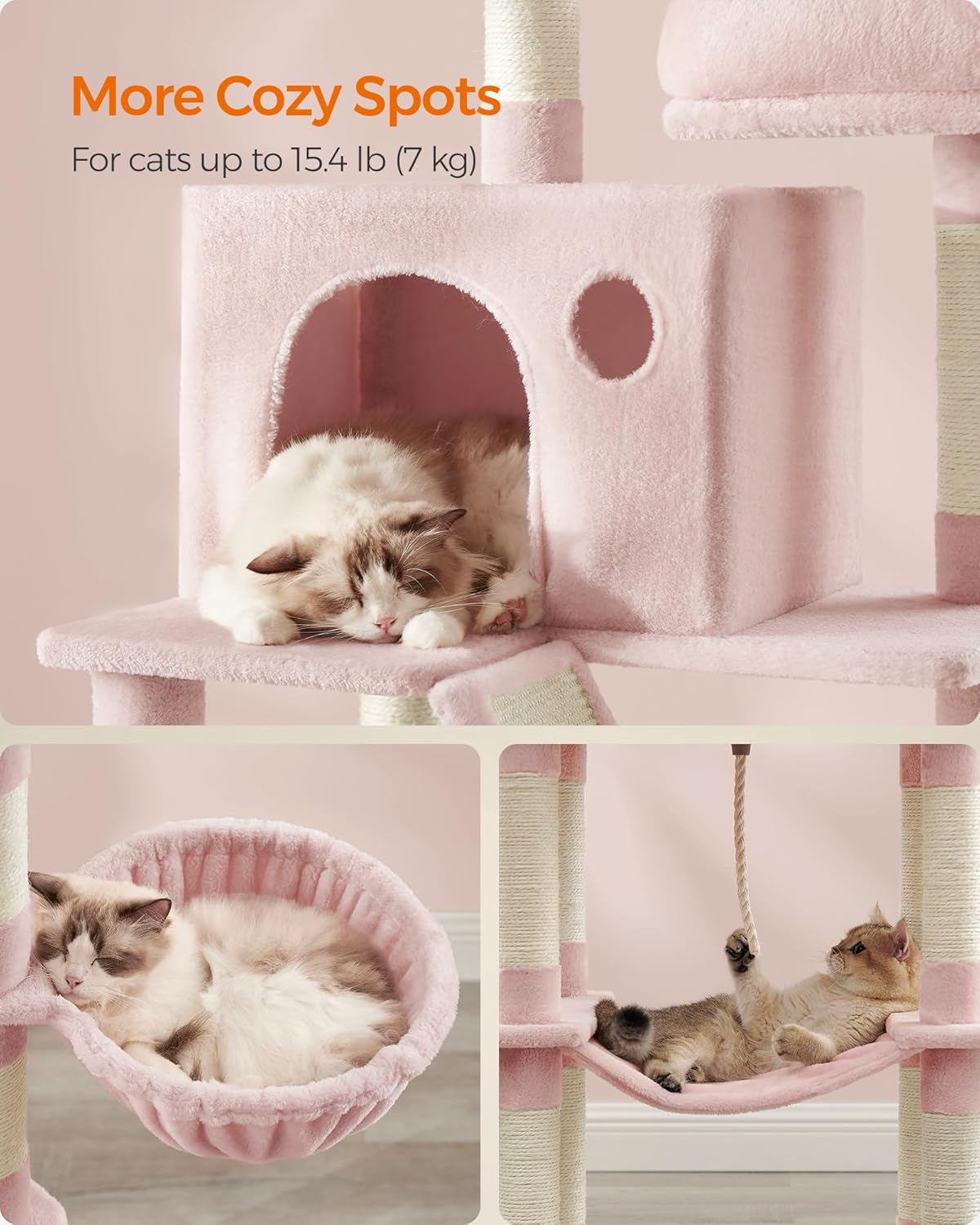 Feandrea Cat Tree, 81.1-Inch Large Cat Tower with 13 Scratching Posts, 2 Perches, 2 Caves, Basket