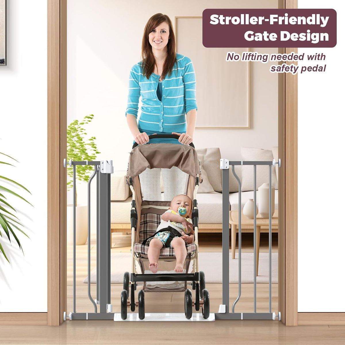 29"-40" Baby Gate for Stairs, Auto Close Stroller Friendly Dog Gate Indoor for Doorways, Pressure