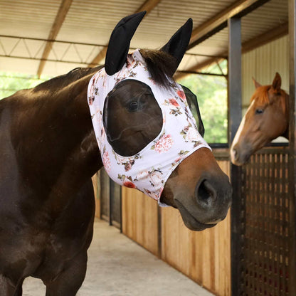 Jeffers Expression Lycra Horse Fly Mask – Oversize, Rose Garden – Lightweight Stretch Horse Mask