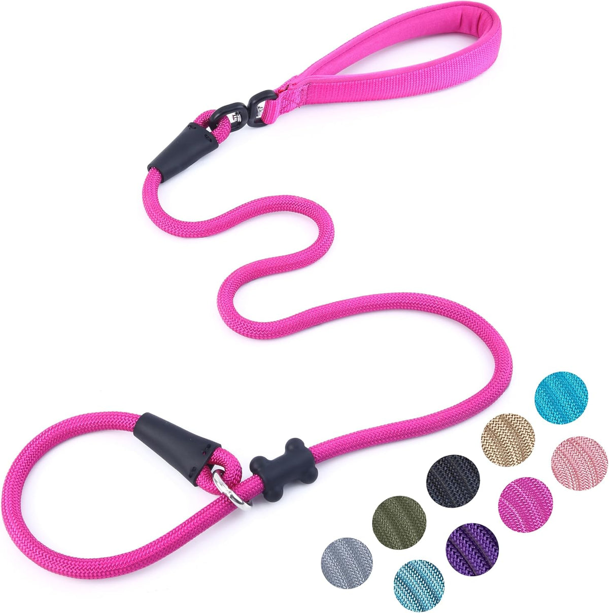 Slip Lead Dog Leash，Strong Nylon Rope Leash and Padded Handle,No Pull Outdoor Walking Training Lead