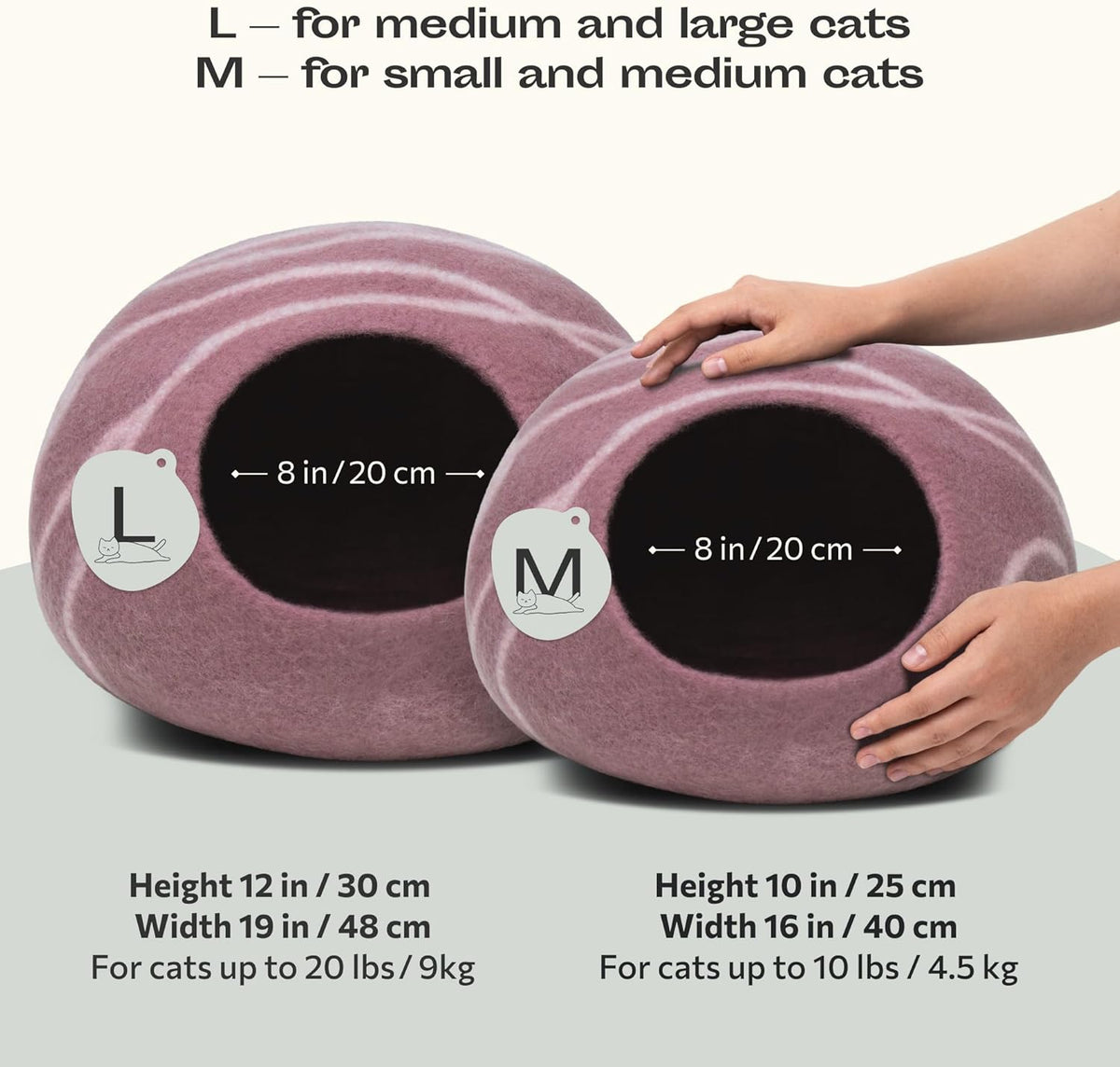 MEOWFIA Cat Cave – Premium Felt Cat Bed for Indoor Cats, Handmade 100% Merino Wool (Gold Rose