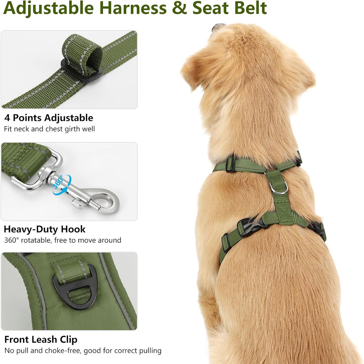 Dog Seat Belt Harness for Car, Dog Car Harness Adjustable Mesh Breathable & Dogs Seatbelt Safety