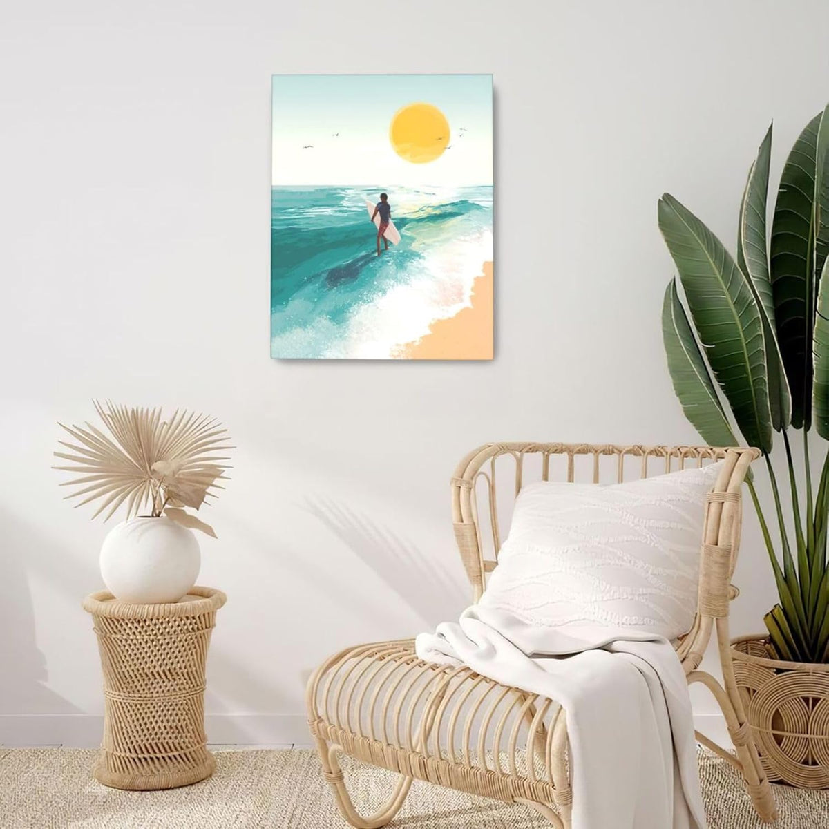 Beach Surfing Wall Art Ocean Coastal Wave Canvas Wall Decor Summer Nature Seascape Pictures