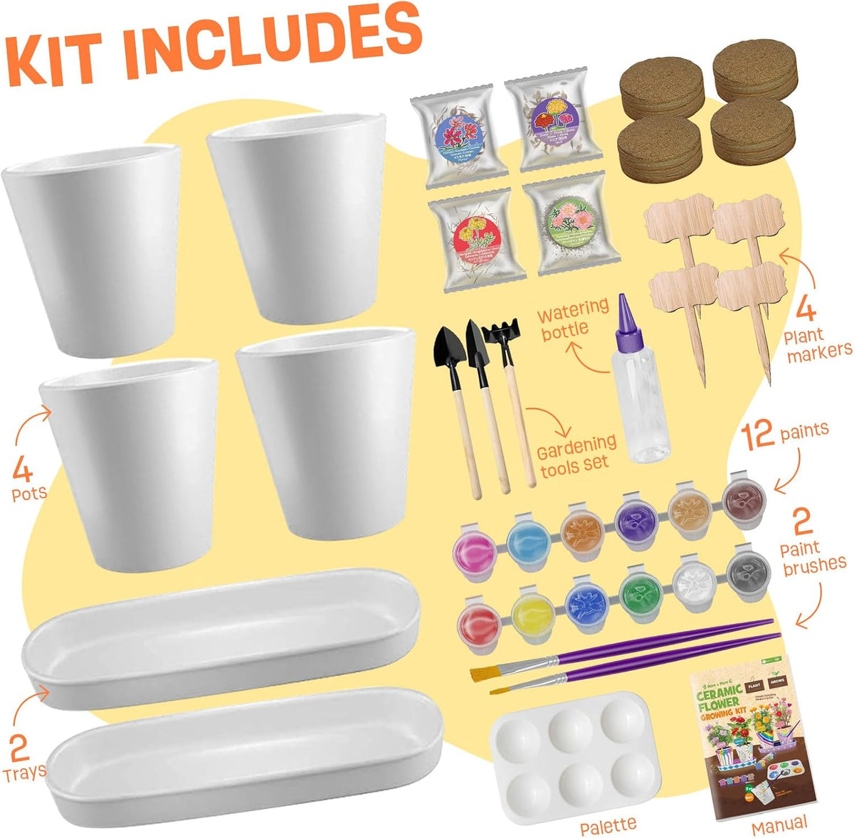 4 Set Paint & Plant Flower Gardening Kit - Gifts for Girls Ages 8-12, Arts and Crafts for Kids Ages