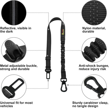 Plutus Pet Dog Seat Belt for Car, Adjustable Dog Car Harness with Carabiner Clip, Reflective Safety