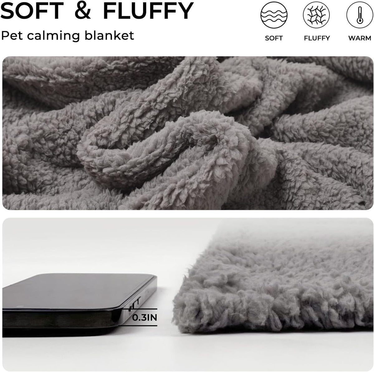 Luciphia 1 Pack 3 Calming Dog Blanket Fluffy Premium Fleece Pet Blankets Soft Sherpa Throw for Dogs