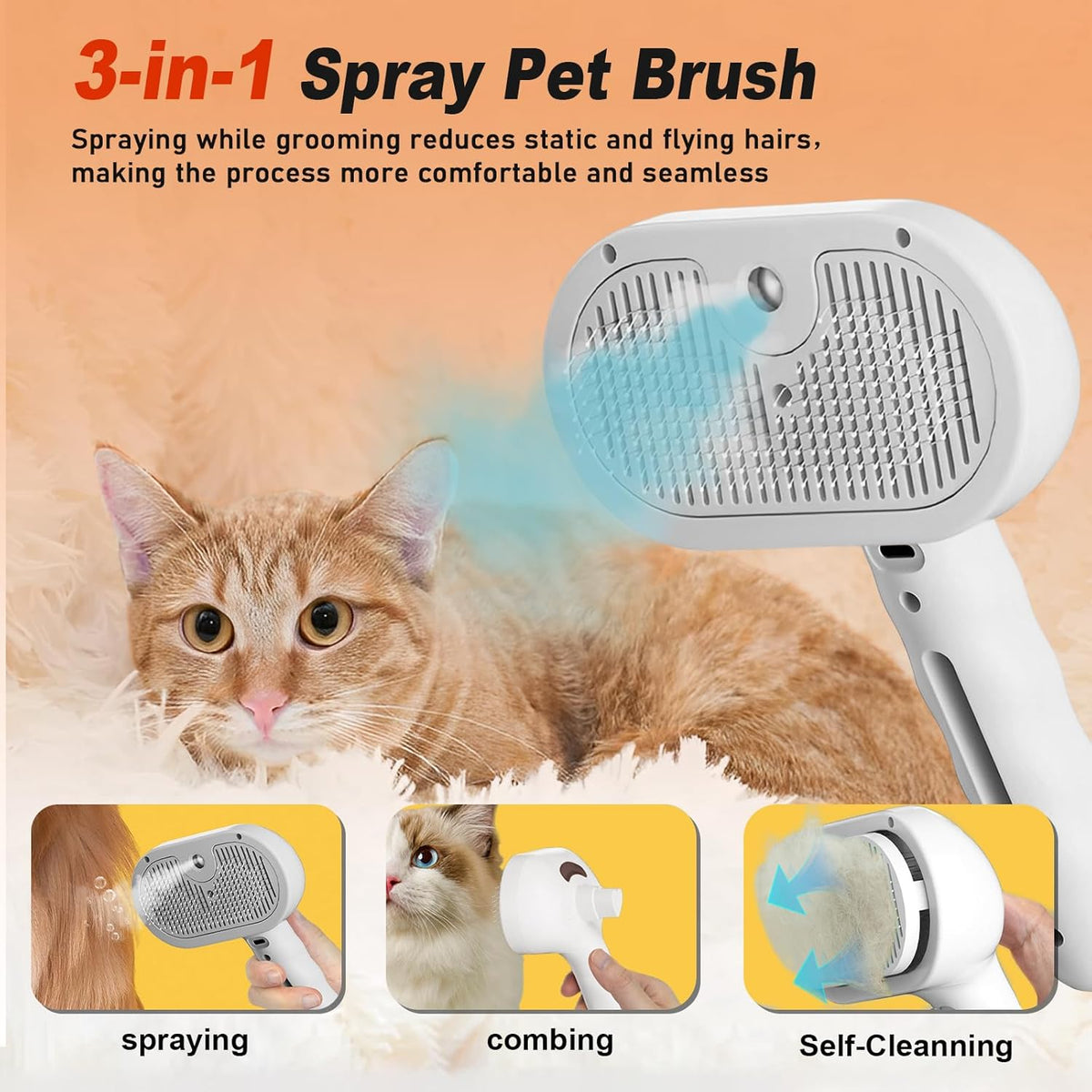Dog Steam Brush 3 in 1 Cat Brush with Steam and Release Button Grooming Tool for Indoor Pets Dogs
