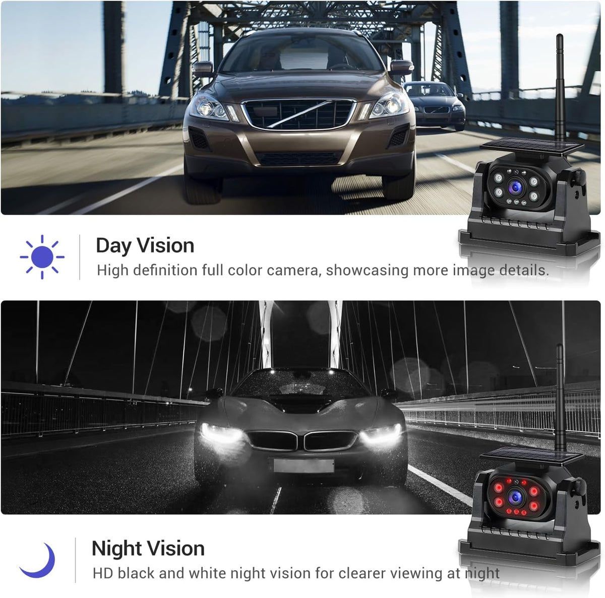 Hikity Wireless Backup Camera Solar Magnetic WiFi, HD 1080P Rechargeable Rear View Camera for