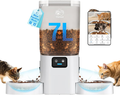 Automatic Cat Feeder with Two HD Camera for 2 Cats: 7L Automatic Dog Feeder with Night Vision &
