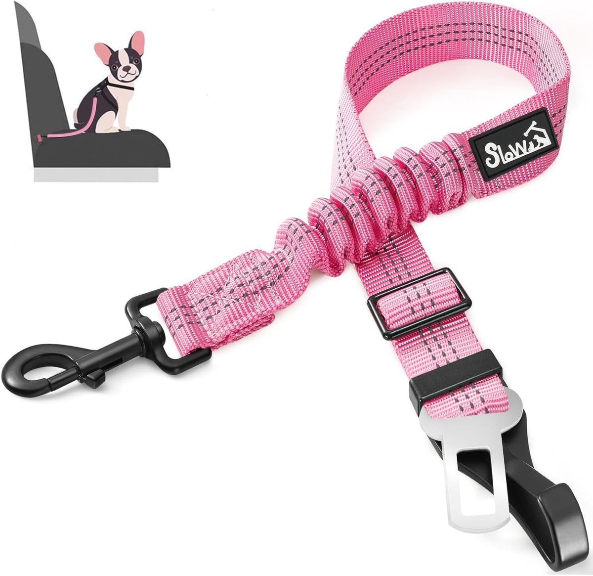 SlowTon Dog Seat Belt, Adjustable Dog Safety Belt Leash, 2 in 1 Latch Bar Attachment Dog Car