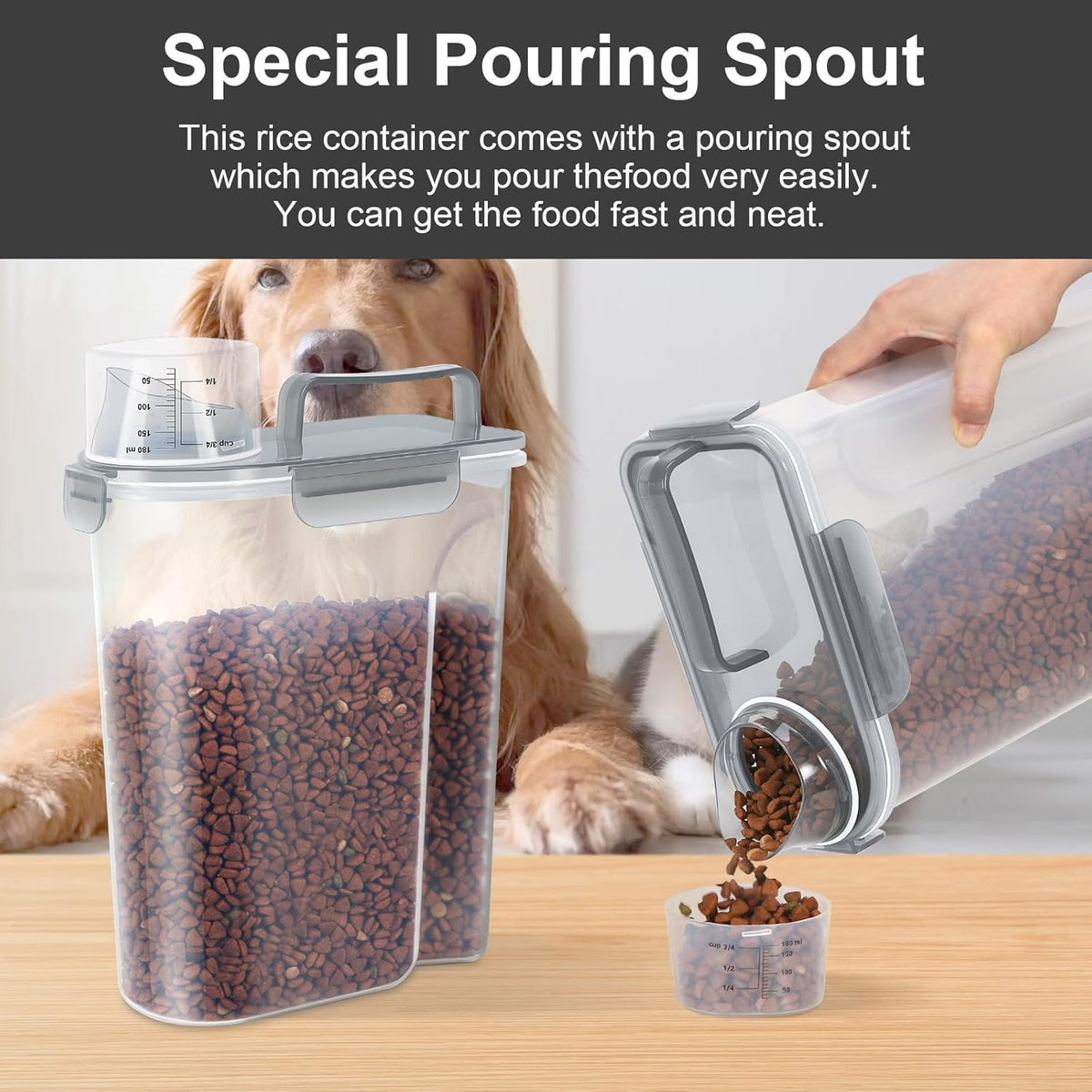 5-7Lbs Cat Dog Storage Container, Portable Pet Food Containers with Upgraded Large Spout and Cup