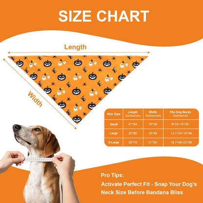 Halloween Dog Bandana for Large Dogs - Reversible Orange Jack-o-Lantern & Spiderweb Print Scarf