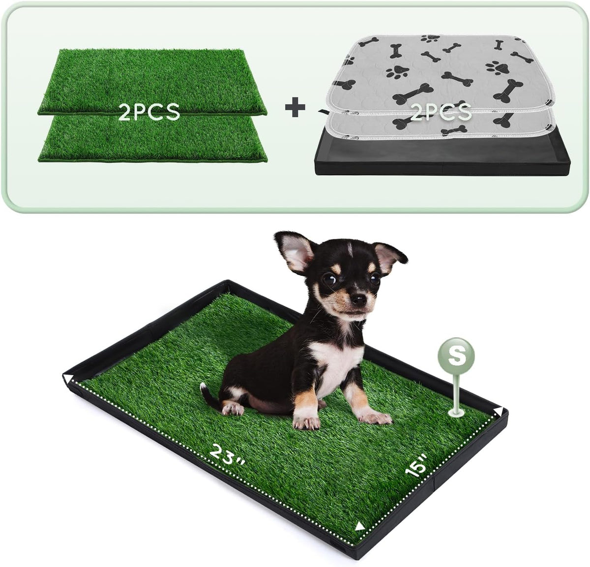 Dog Grass Pad with Foldable Dog Litter Box,Small Liner Base for Balcony，Ultra-Absorbent Artificial