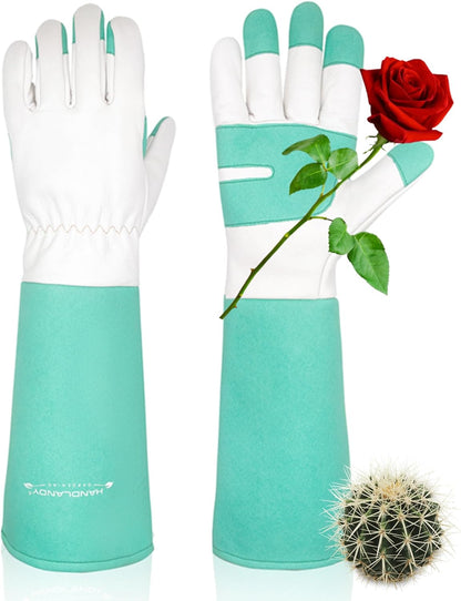 HANDLANDY Long Gardening Gloves for Men & Women, Thorn Proof Rose Pruning Gloves Leather Gauntlets