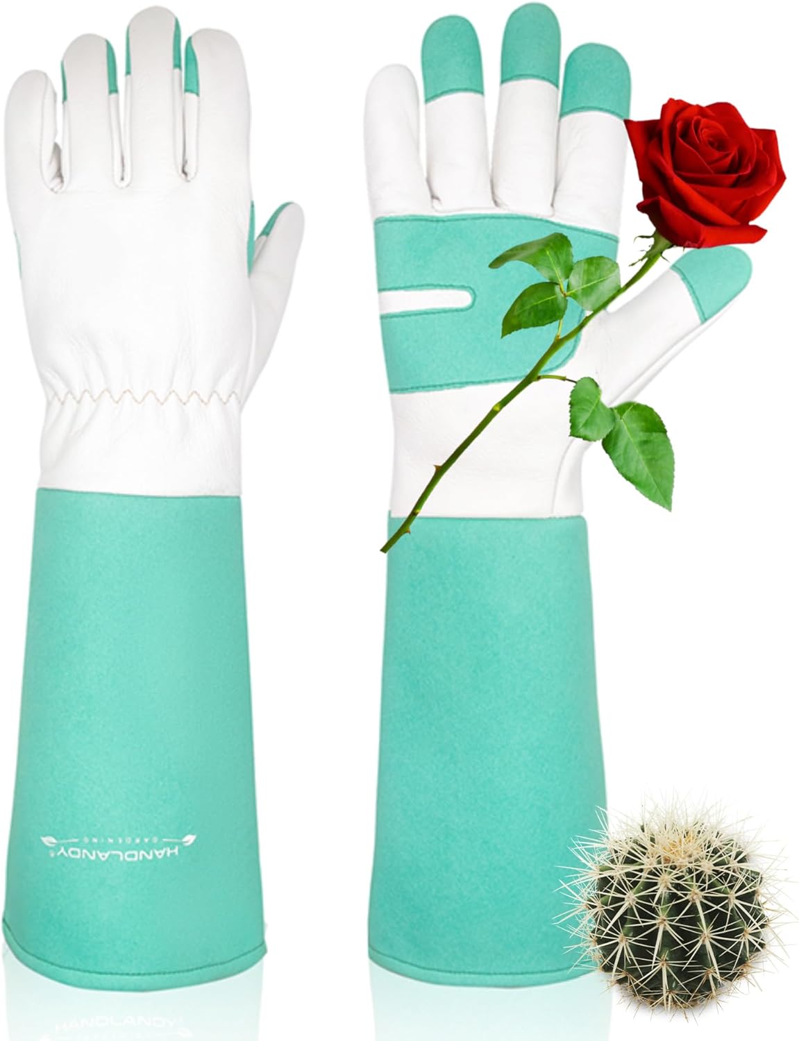 HANDLANDY Long Gardening Gloves for Men & Women, Thorn Proof Rose Pruning Gloves Leather Gauntlets