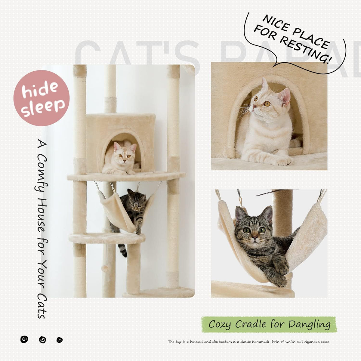 PEQULTI Floor to Ceiling Cat Tree 92.9’’-101.6’’ Height Adjustable Cat Tower Tall Kitty Climbing