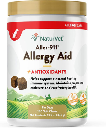 NaturVet Aller-911 Advanced Allergy Aid for Dogs, Cats – Antioxidant-Rich Pet Supplement with
